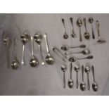 Collection of silver hallmarked teaspoons & pair of sugar nips etc - Approx 370g