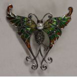 Silver enamel, pearl & stone set butterfly brooch