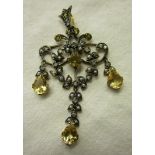 Citrine, pearl & diamond set pendant