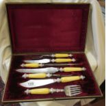 Bone handled & silver mounted cased carvery set