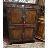 Oriental walnut cupboard - Approx W: 201cm x D: 34.5cm H: 116cm