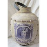 Decorative metal pot featuring American postal stamp - H: approx 36cm