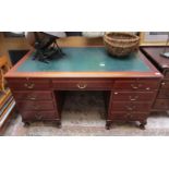 Large mahogany leather topped pedestal desk - W: 152.5cm D: 92cm H:79cm