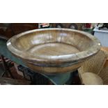 Very large oak coopered bowl - Approx H: 20cm x D: 76cm