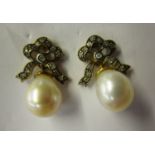Pair of pearl & diamond drop earrings
