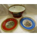Collection of Prattware pottery - 2 plates and a pedestal fruit bowl