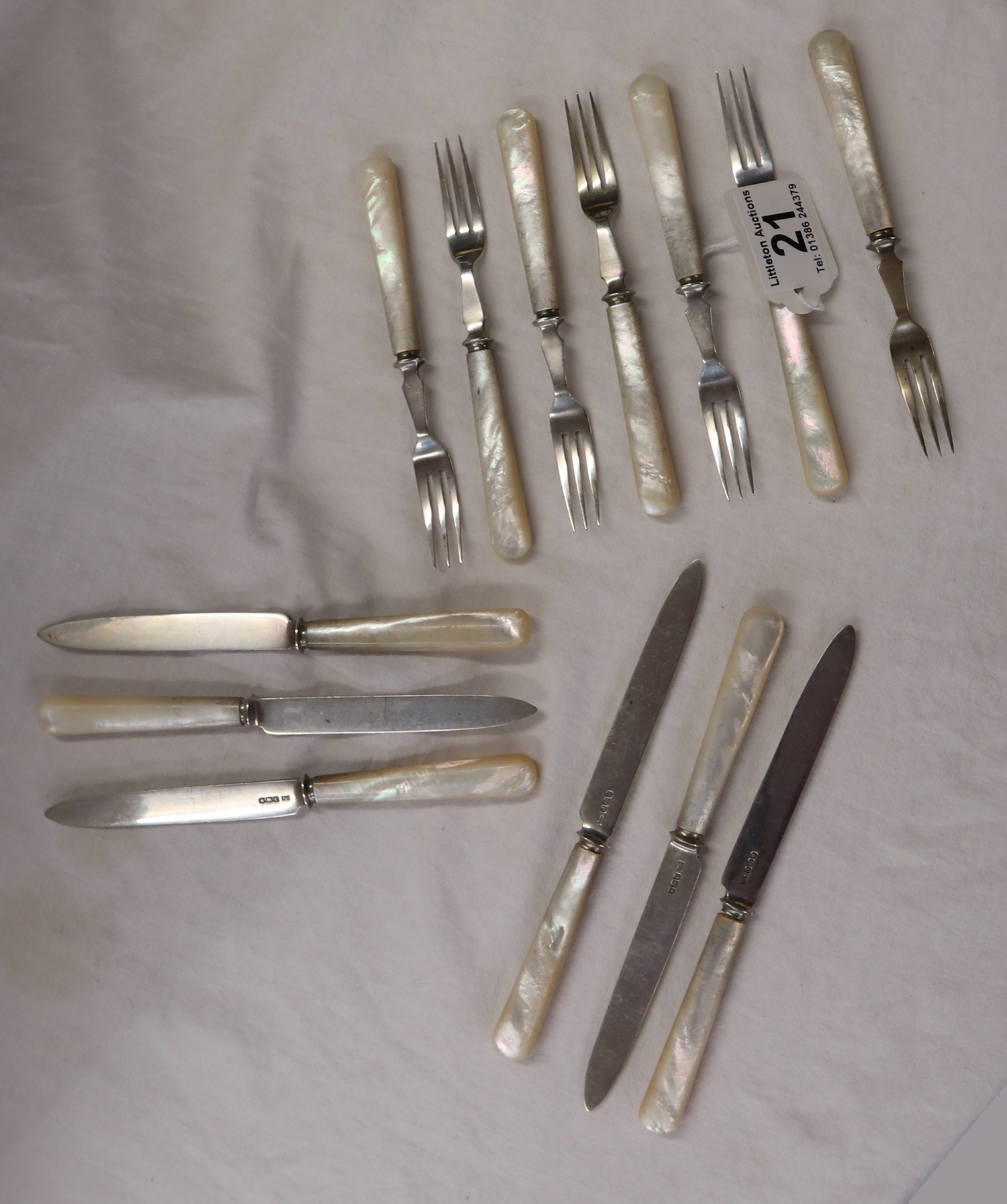 Collection of silver knives & forks with mother of pearl handles