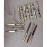 Collection of silver knives & forks with mother of pearl handles