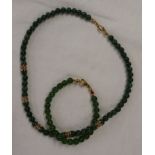 Green stone beaded necklace and bracelet