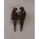 Ruby, sapphire and diamond parrot brooch