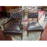 His & hers oak & leather Edwardian chairs