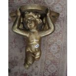 Fine carved wooden cherub clock bracket - W: 66cm D: 39cm H: 68cm