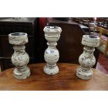 3 decorative turned candle stands