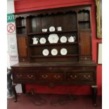 Early oak & inlaid dresser with rack - W: 190cm D: 50cm H: 207cm