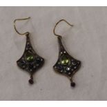 Pair of amethyst, peridot & diamond earrings