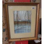 Gilt framed watercolour of swans by John Shaw