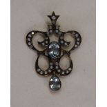 Blue topaz, pearl & diamond pendant