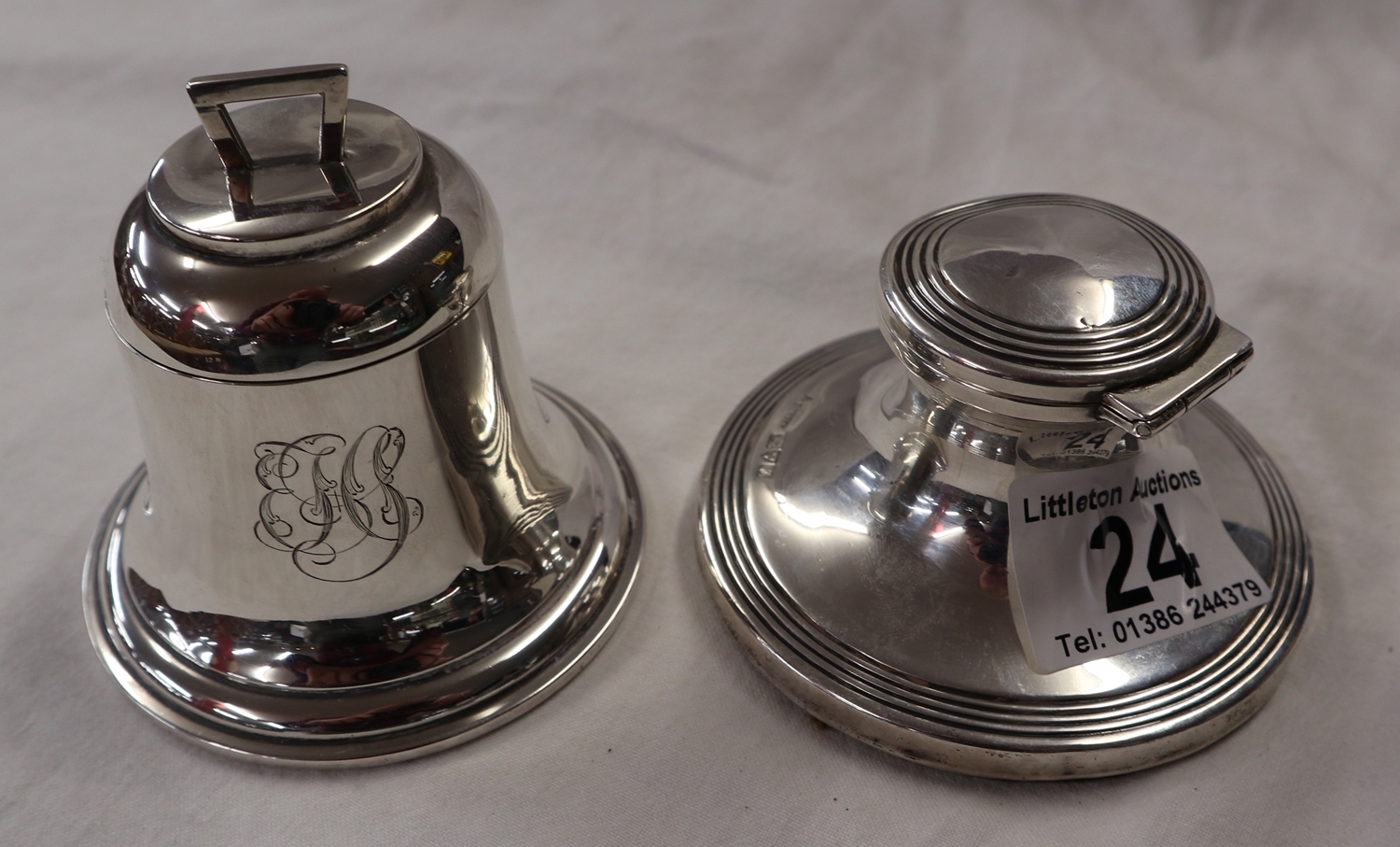 2 silver inkwells