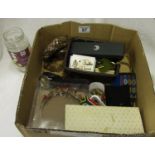 Box of collectables to include costume jewellery & coins