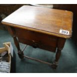 Oak sewing box & contents