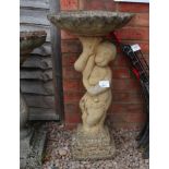 Stone cherub bird bath - H: 82cm