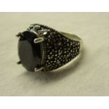 Silver marcasite & stone set ring