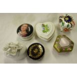 Collection of 6 pill boxes to include Limoges & Royal Crown Derby