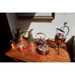 Collection of copper & brass to include interesting spirit kettle