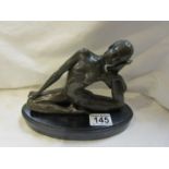 Bronze on marble base - Art Deco yoga lady - H: 16.5cm