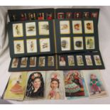 3 albums of cigarette cards and small collection of postcards