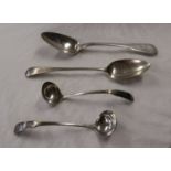 Pair of Scottish silver ladles, large Irish silver serving spoon & English silver serving spoon -