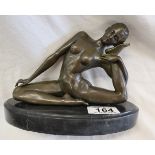 Bronze on marble base - Art Deco yoga lady - H: 16.5cm