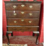 Georgian oak chest of 3 drawers on stand - W: 96cm D: 54cm H: 134cm