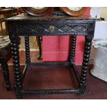 Early carved oak hall table - W: 70cm D: 62.5cm H: 72cm