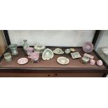 Shelf of green & pink Wedgwood