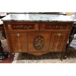 Kingwood French marquetry cabinet with marble top - W: 115cm D: 53.5cm H: 88.5cm