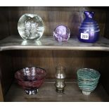 6 pieces of studio glass to include Aseda Glasbruk Bamboo Vase & Will Shakespeare vase
