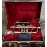 Boosey & Hawkes Imperial cornet with Lyre & Salvation Army tune book