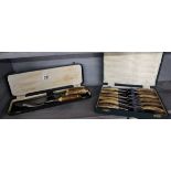 Horn handled and boxed flatware and carving set