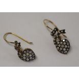 Pair of heart shaped pearl & diamond earrings