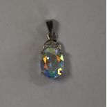 White gold mystic topaz & diamond pendant