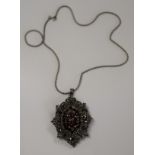 Silver garnet brooch / necklace