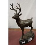 Bronze of stag on marble base - H: 32cm