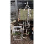 French metal planter and white metal table