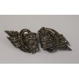 Art Deco silver & marcasite double clip brooch