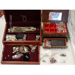 2 jewellery boxes and contents to include silver