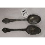 2 antique pewter spoons