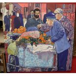 Large oil on canvas - Oranges at the Soulk by Anne Blankson-Hemans 2001 - Image size: 85cm x 84.5cm