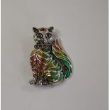 Silver enamel cat brooch