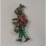 Silver & champlevé enamel rabbit brooch